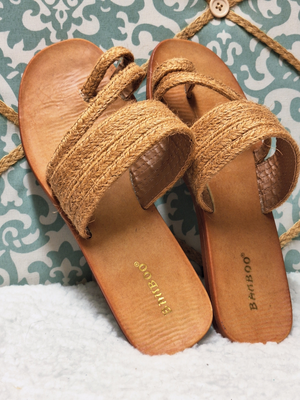Bamboo Tan Braided Flat Sandals Slides 7